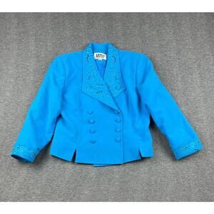 Morgan Miller Women's Blue Embroidered‎ Double-Breasted Blazer Jacket Size 10P